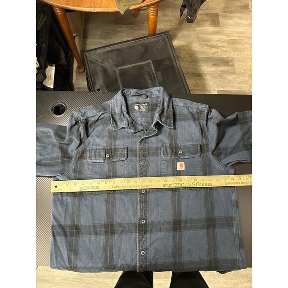 Carhartt Loose Fit Heavyweight Flannel Shirt Blue Size Large Plaid Fall Western - Picture 4 of 12